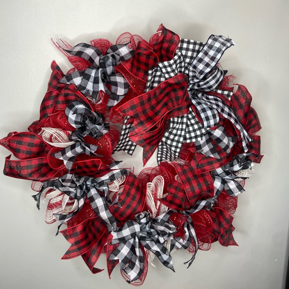 Red White and Black Plaid wreath